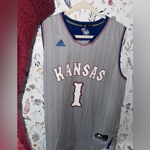 Adidas Gray and Blue Kansas Basketball Jersey